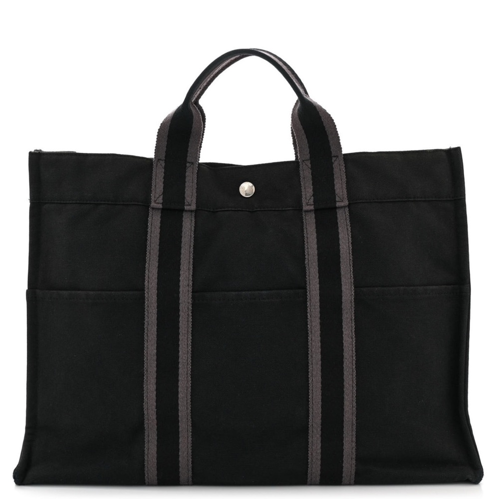 HERMES Canvas Herline MM Tote Black